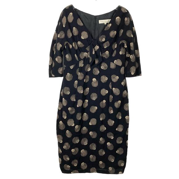 PADDY CAMPBELL Dress UK 14/US 10 Virgin Wool Geo Print Bow Ruched Lined - Picture 1 of 11